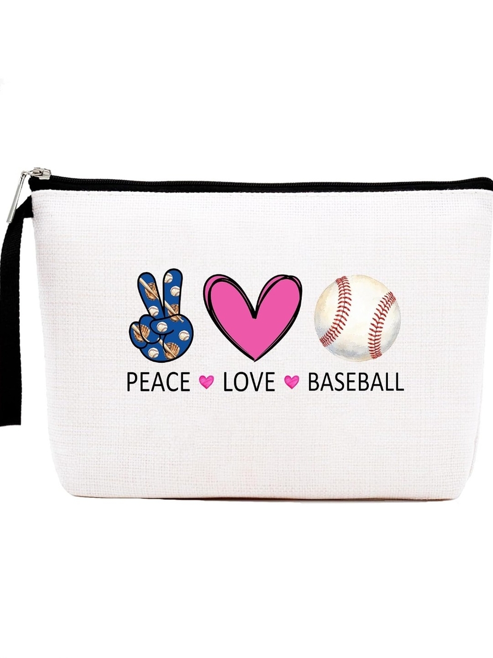 Peace Love Baseball Makeup Bag for Women Girls Cosmetic Travel Zipper Pouch